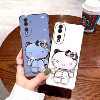 เคสโทรศัพท์มือถือแบบนิ่ม ขอบตรง ลายการ์ตูน พร้อมขาตั้งกระจก สําหรับ Honor 90 Lite Magic 5 Pro เคส Phone Case