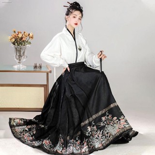 Hanfu ของแท้ ชุดกระโปรงแขนม้า สไตล์จีน แฟชั่นฤดูใบไม้ผลิ สําหรับผู้หญิง Y0Q3