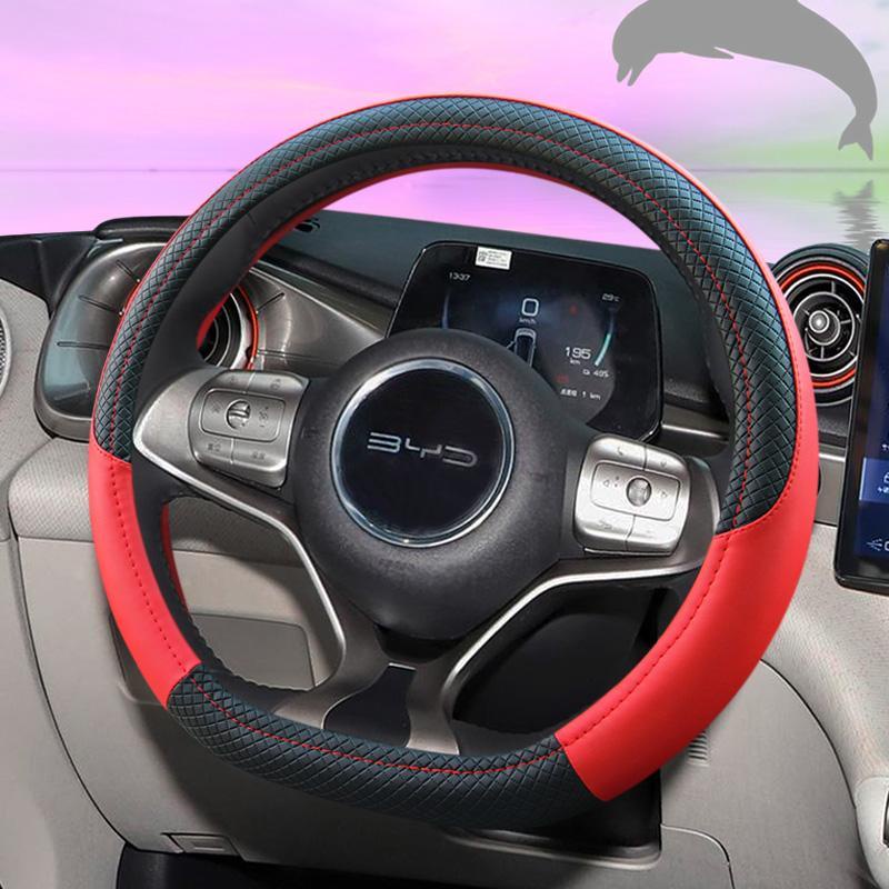 BYD Atto3 BYD Dolphin BYD Seal ปลอกหุ้มพวงมาลัยรถยนต์ กันลื่น ลายโลมา สี่ฤดูกาล สีดํา สําหรับผู้ชาย