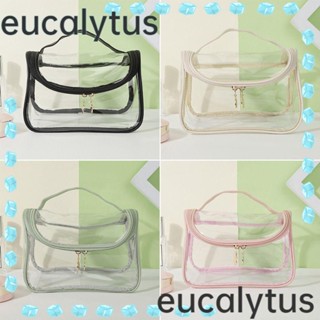 Eucalytus1 กระเป๋าเครื่องสําอาง PU แบบใส สองชั้น ความจุขนาดใหญ่ กันน้ํา สําหรับเดินทาง