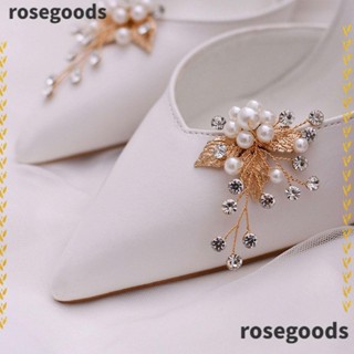 Rosegoods1 คลิปเข็มกลัด ประดับไข่มุก พลอยเทียม แฮนด์เมด สําหรับตกแต่งรองเท้าส้นสูง งานแต่งงาน เจ้าสาว