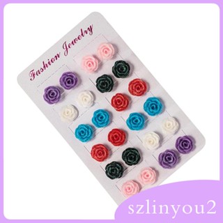 [szlinyou2] ต่างหูสตั๊ดเรซิ่น รูปดอกกุหลาบน่ารัก 6 สี สําหรับผู้หญิง 12 คู่