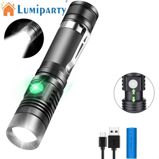 Lumiparty ไฟฉายยุทธวิธี Led 4 โหมด กันน้ํา ซูมได้ สว่างมาก ชาร์จ Usb ไฟฉายมือ โคมไฟ