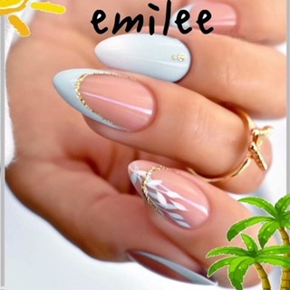 Emilee เล็บปลอม ไล่โทนสีฟ้า สไตล์ฝรั่งเศส สําหรับตกแต่งเล็บ Diy 24 ชิ้น