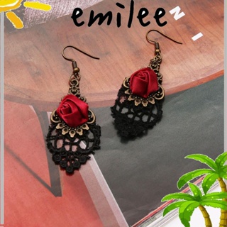 Emilee ต่างหูสตั๊ด ลูกไม้ สีดํา สไตล์โกธิค ย้อนยุค ปาร์ตี้ฮาโลวีน ของขวัญ