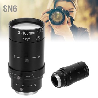  SN6 เลนส์ซูม 1.3MP สำหรับกล้องวงจรปิด CS Mount Manual Aperture อลูมิเนียมอัลลอยด์ 5-100 มม. สำหรับกล้องรักษาความปลอดภัย