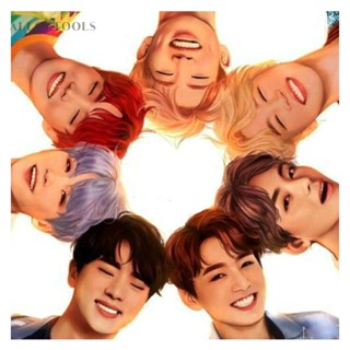 Bts ชุดงานจิตรกรรมเม็ดบีดเรซิ่น ทรงเพชรกลม พลอยเทียม รูป BTS Group Boys 5D DIY สําหรับตกแต่ง [alloetools.th]