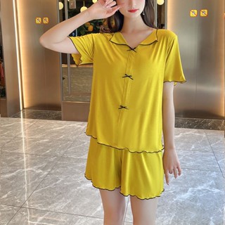 Loungewear W Modal v-Neck Loungewear เสื้อยืดลําลอง แขนสั้น คอวี กางเกงขายาว สองชิ้น สําหรับผู้หญิง GLW0