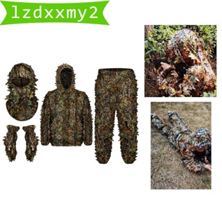 [Lzdxxmy2] Ghillie ชุดสูท เสื้อแจ็กเก็ต เสื้อฮู้ด กางเกง ลายใบไม้ 3D สําหรับผู้ชาย