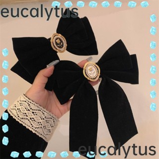 Eucalytus1 กิ๊บติดผม ผ้ากํามะหยี่ ลายดอกกุหลาบ สีดํา 2 ชิ้น