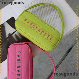 Rosegoods1 กระเป๋าโท้ท กระเป๋าช้อปปิ้ง ผ้าฝ้าย ไนล่อน มีซิป แบบพกพา สําหรับผู้หญิง