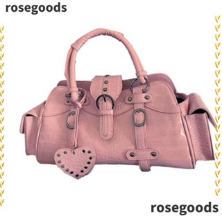 Rosegoods1 กระเป๋าสะพายไหล่ หนัง Pu ทรงโท้ท มีซิป ลายหัวใจ สีชมพู สไตล์มินิมอล สําหรับสตรี