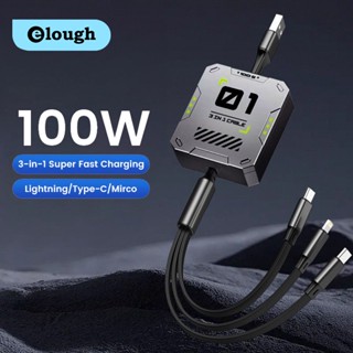 Elough 3 in 1 สายเคเบิล USB 6A 100W ชาร์จเร็ว สําหรับโทรศัพท์มือถือ Micro USB Type-C