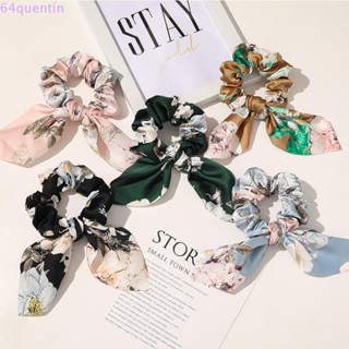 Quentin Scrunchies ผู้หญิง แฟชั่น ยางรัดผม พิมพ์ลายดอกไม้ หูกระต่าย โบว์ เชือกรัดผม