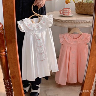 French-style embroidered pleated girls dress 2023 Summer new ruffled Duofei sleeve cotton childrens dress ZQNY