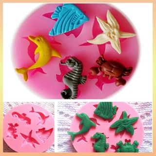 Sea SHELLS ANIMALS FISH ซิลิโคน ฟองดองท์ เค้ก ท็อปเปอร์ แม่พิมพ์ช็อคโกแลต ขนม เบเกอรี่ เครื่องมือ