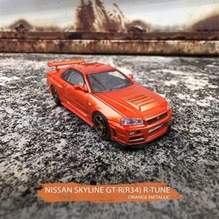 โมเดลรถยนต์ 1: 64 INNO Nissan Skyline GTR R34 R-TUNE สีส้ม ของเล่นสําหรับเด็ก