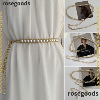 Rosegoods1 เข็มขัดมุก หรูหรา แฟชั่น เครื่องประดับตกแต่ง สายรัดเอว ลําลอง