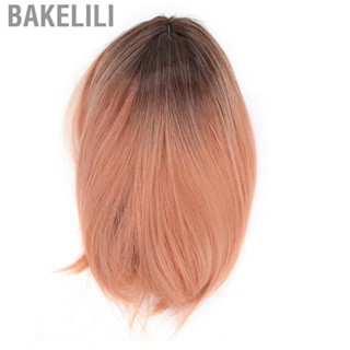 Bakelili Pink Wig  Short Bob Heat Resistant Fiber Natural Synthetic Hair Wigs with Air Bangs for Halloween Parties Cosplay Daily Life