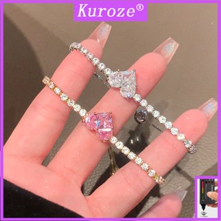 Kuroze สร้อยข้อมือแฟชั่น ทอง 18K ประดับเพชร สีชมพู ปรับขนาดได้