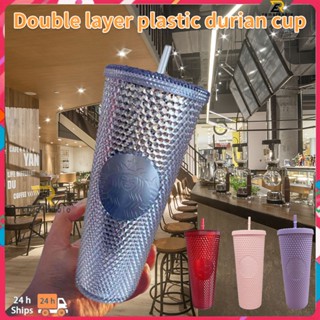 Ready stock Women Men Reusable Straw Cup Durian Series Diamond Cup Starbucks Coffee Cup 710ml/24oz เหมาะสำหรับสำนักงานและที่บ้าน