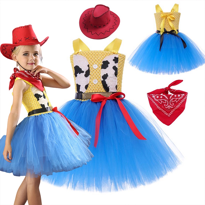 Disney Toy Story Jessie ชุดแฟนซีตูตู พร้อมหมวก ปาร์ตี้ฮาโลวีน เครื่องแต่งกายเจ้าหญิง เด็ก เสื้อผ้ารื่นเริง
