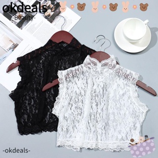 Okdeals เสื้อเบลาส์ คอปกปลอม ถอดออกได้ สไตล์วินเทจ เรียบง่าย