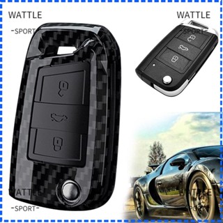 Wattle ปลอกกุญแจรีโมตรถยนต์ คาร์บอนไฟเบอร์ ABS สําหรับ VW Volkswagen Golf 7 MK7 Tiguan MK2 Skoda Octavia