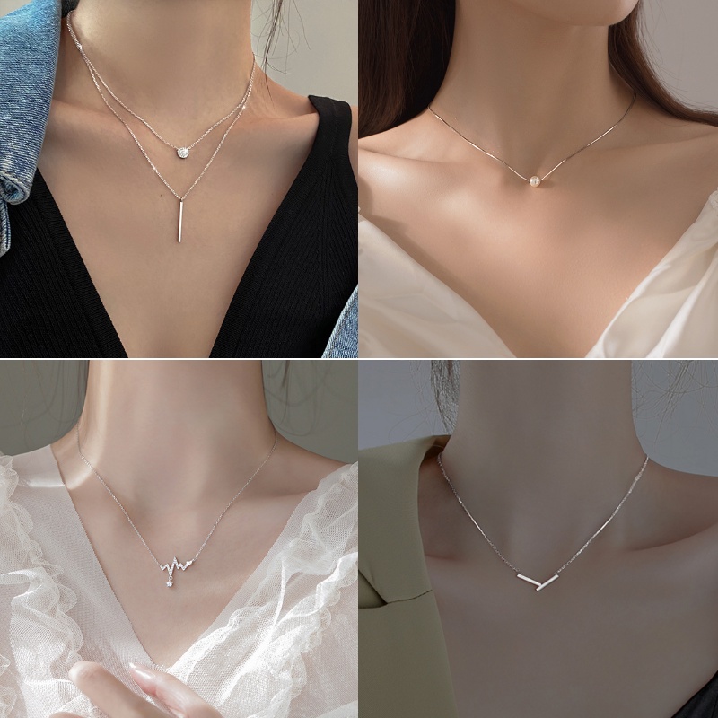 สร้อยคอโซ่เงินผู้หญิงแฟชั่น Silver-plated Choker แฟลชเพชร Clavicle Chain สําหรับสาว