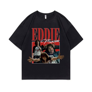 คอตต้อนคอกลมเสื้อยืดคอกลมใหม่ เสื้อยืดผ้าฝ้าย 100% พิมพ์ลายกราฟฟิค Stranger Things 4 Eddie Munson Harajuku แนวสตรีท_01