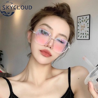 Skycloud Ins อินเทรนด์ ใส กรอบสี่เหลี่ยม ไล่ระดับสีชมพู เลนส์บลัชเชอร์ แว่นตา สําหรับผู้หญิง เก๋ไก๋ OOTD แว่นตาแฟชั่น ช้อปปิ้ง ท่องเที่ยว สตรีทสแน็ป แว่นตา