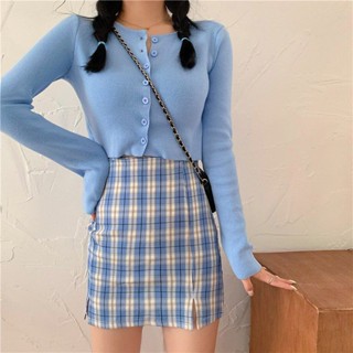 กระโปรงนักศึกษาทรงเอ กระโปรงนักเรียนทรงแคบ  Plaid Mini Skirt P06048