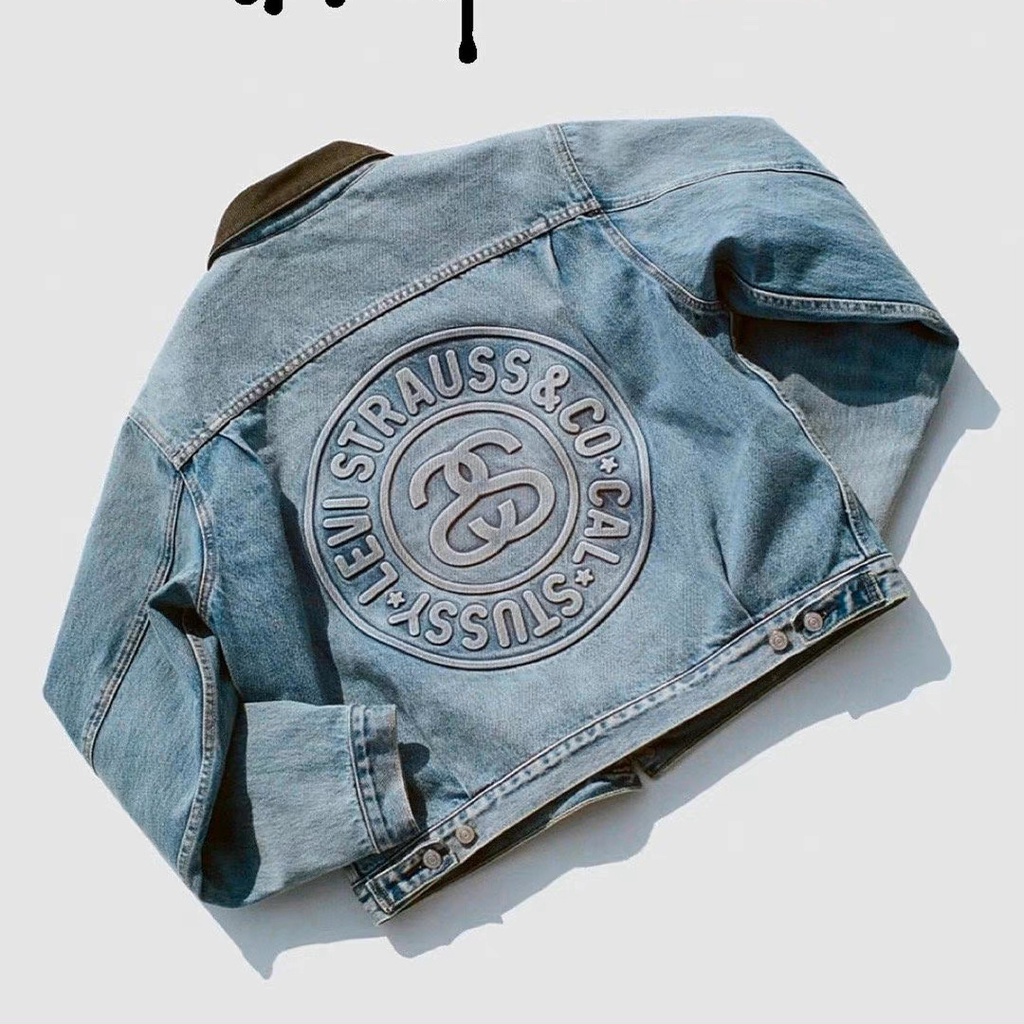 Stussy X LEVI เสื้อแจ็กเก็ตยีน 23FW กลับด้านได้ สําหรับผู้ชาย และผู้หญิง