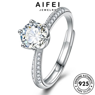 AIFEI JEWELRY ต้นฉบับ มีสไตล์หนึ่งกะรัต ผู้หญิง แฟชั่น แหวน 925 เงิน เครื่องประดับ มอยส์ซาไนท์ไดมอนด์ Silver เครื่องประดับ แท้ เกาหลี R132