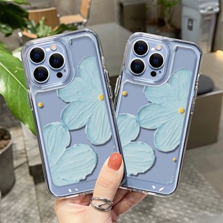 เคสโทรศัพท์มือถืออะคริลิค TPU ใส ลายดอกไม้ สีฟ้า สําหรับ Samsung Galaxy A73 A54 A53 A34 A33 A23 A14 A13 A04S 4G 5G