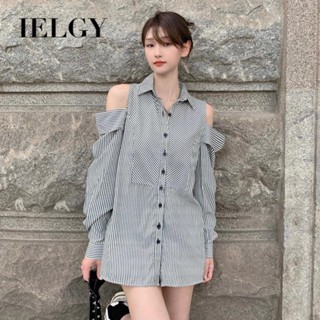 IELGY เสื้อเชิ้ตลําลอง ลายทาง ระดับไฮเอนด์ อารมณ์ขี้เกียจ สําหรับผู้หญิง