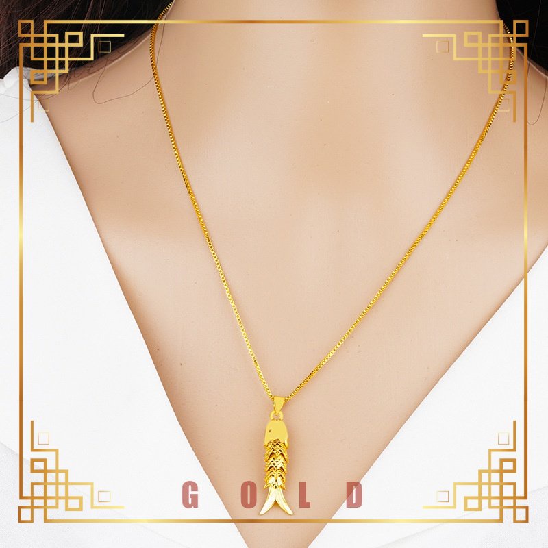 [Lucky K Gold] แฟชั่น Au999 Gold Swing Fish จี้น่ารักปลาคาร์พสร้อยคอป่า