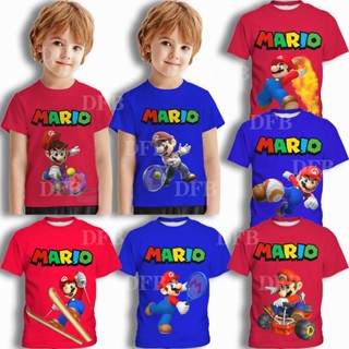 เสื้อยืดแขนสั้น พิมพ์ลายการ์ตูนอนิเมะ Super Mario Daily เหมาะกับฤดูใบไม้ผลิ และฤดูร้อน สําหรับเด็กผู้ชาย ใส่ไปงานปาร์ตี้วันเกิด