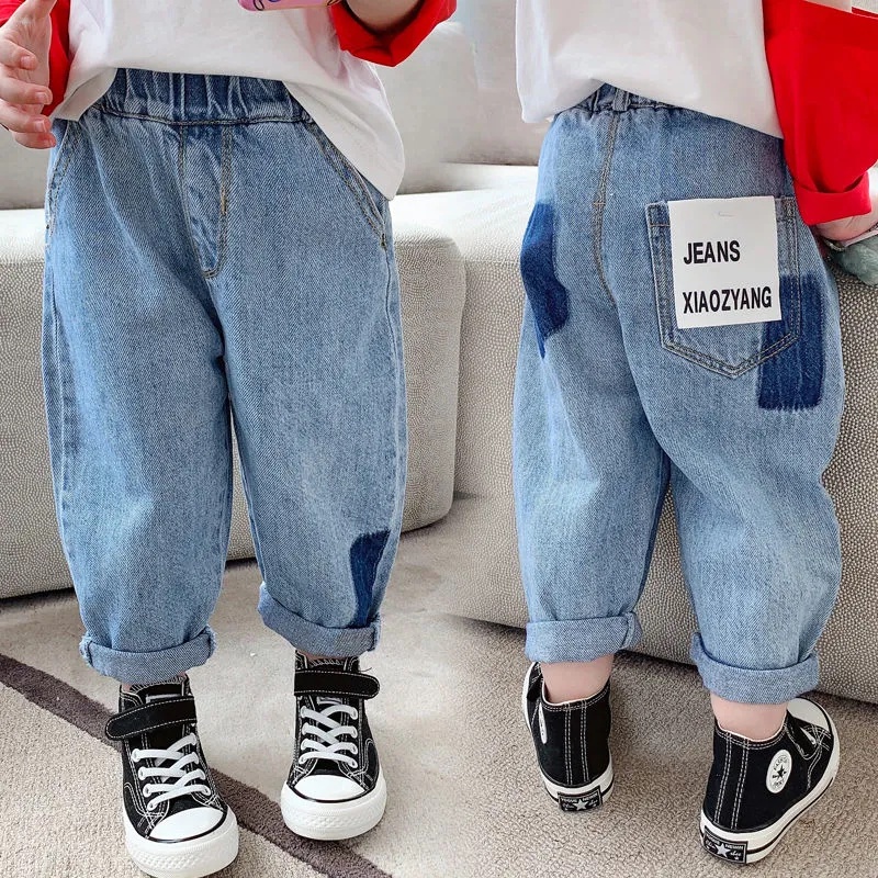 Kid Jeans(อายุ 3-10 ปี) กางเกงยีนส์ Unisex Boy Girl Loose Long Pants Korean Style Children Clothing Fashion Seluar jeans