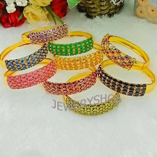 JJLSHOP11 CW92 กำไลข้อมือนพเก้าพลอยเรียงสามแถวฝังเพชร งานละเอียดทุกจุด เหมือนแท้