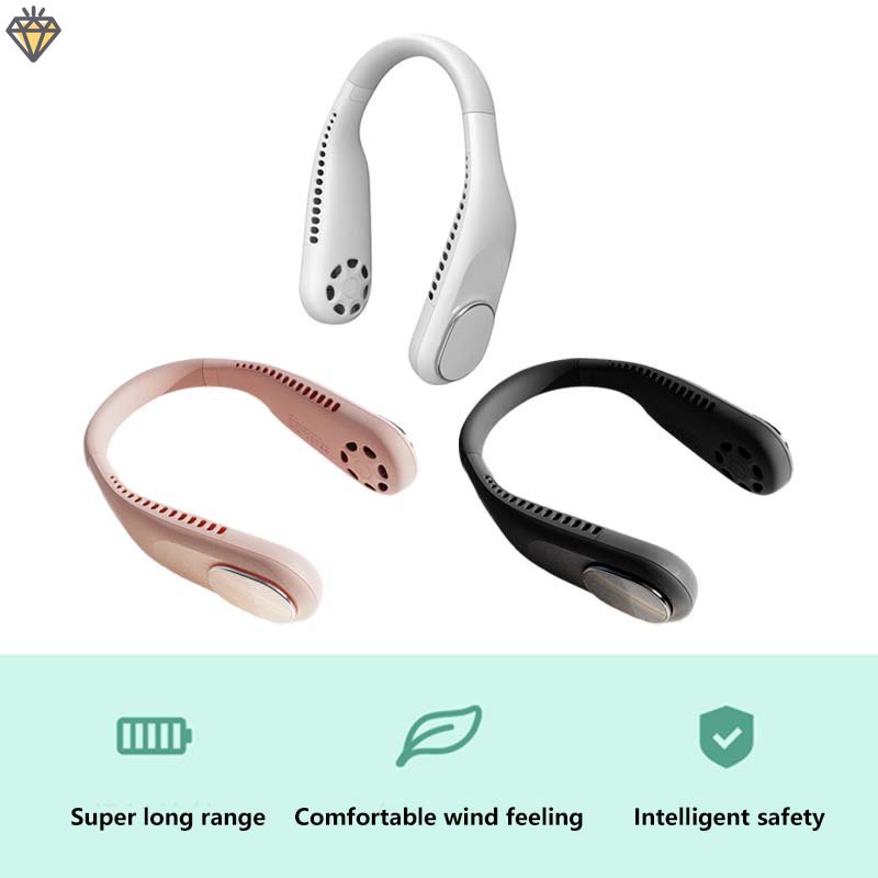 พัดลมคล้องคอแบบพกพาพัดลมไร้ใบพัดแบบชาร์จไฟได้พร้อมรั้งคอโลหะไฟฟ้า Leafless แขวนคอพัดลมระบายความร้อน 