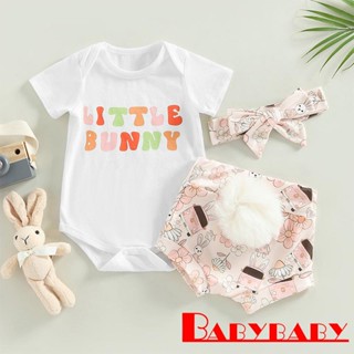 Babybaby- ชุดรอมเปอร์ แขนสั้น + กางเกงขาสั้น หางกระต่าย + ที่คาดผม สําหรับเด็กผู้หญิง