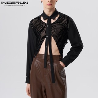 Incerun เสื้อเชิ้ตแขนยาว ฉลุลาย ขนาดใหญ่ แฟชั่นสําหรับผู้ชาย