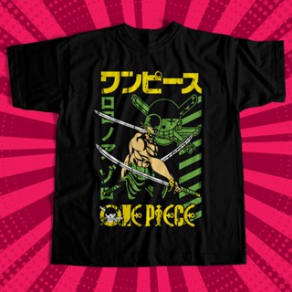 #ถูกสุด ใหม่ เสื้อยืด ผ้าฝ้าย 100% พิมพ์ลายอนิเมะ One Piece Roronoa Zoro สีดํา แฟชั่น