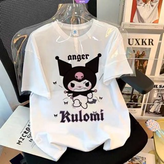 เสื้อยืดแขนสั้นลําลอง ผ้าฝ้าย พิมพ์ลายการ์ตูนอนิเมะ Sanrio Anger Kuromi ทรงหลวม ขนาดใหญ่ แฟชั่นฤดูร้อน สําหรับเด็กผู้ชาย และเด็กผู้หญิง [RAIN]