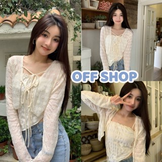 OFF SHOP พร้อมส่ง (OFF-19087+19087-1) เซ็ต เสื้อสายเดี่ยวไหมพรม+เสื้อคลุม ลายดอกไม้น่ารัก  -C