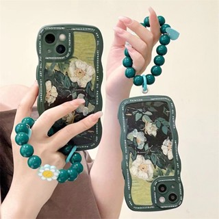 เคสโทรศัพท์มือถือ กันกระแทก ลายภาพวาดสีน้ํามัน รูปหยัก พร้อมสายโซ่ลูกปัด สําหรับ Apple Iphone IP X XR XS Max IP 11 Pro Max 12 Pro Max 13 Pro Max IP 14 Plus 14 Pro Max