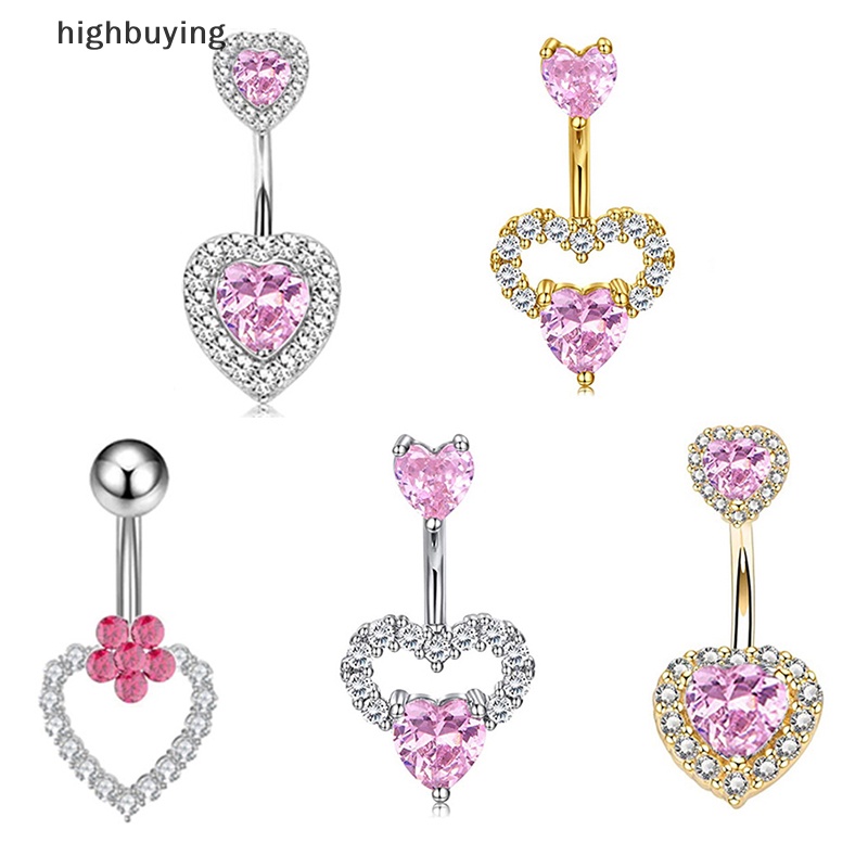 [highbuying] แฟชั่น โรแมนติก สีชมพู หัวเข็มขัด รูปหัวใจ เพทาย ปุ่มท้อง เครื่องประดับสําหรับผู้หญิง เครื่องประดับร่างกาย สินค้าใหม่