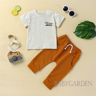 Babygarden-0-24 เดือน ชุดเสื้อผ้าเด็กผู้ชาย แขนสั้น คอกลม พิมพ์ลายตัวอักษร เสื้อยืด + กางเกง แฟชั่นฤดูร้อน