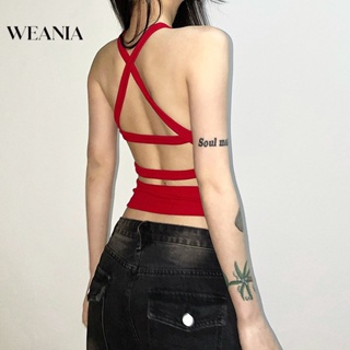 Weania เสื้อกล้าม สายคล้องคอ เปลือยหลัง เอวบาง สีพื้น เซ็กซี่ สําหรับผู้หญิง 0506